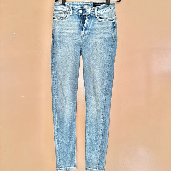 ALLSAINTS Women's Grace Blue Denim Ankle Zip Skinny Jeans - Size 26 - Picture 1 of 10
